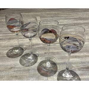(4)Vintage Milano Romania Stained Glass Mosaic Champagne Flutes Glasses MCM